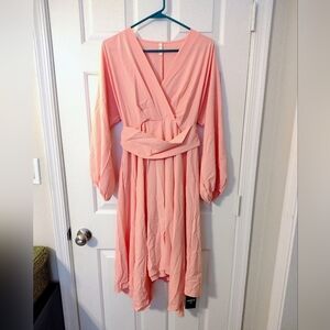 HALARA Pink Long Sleeve Midi Flowy Dress